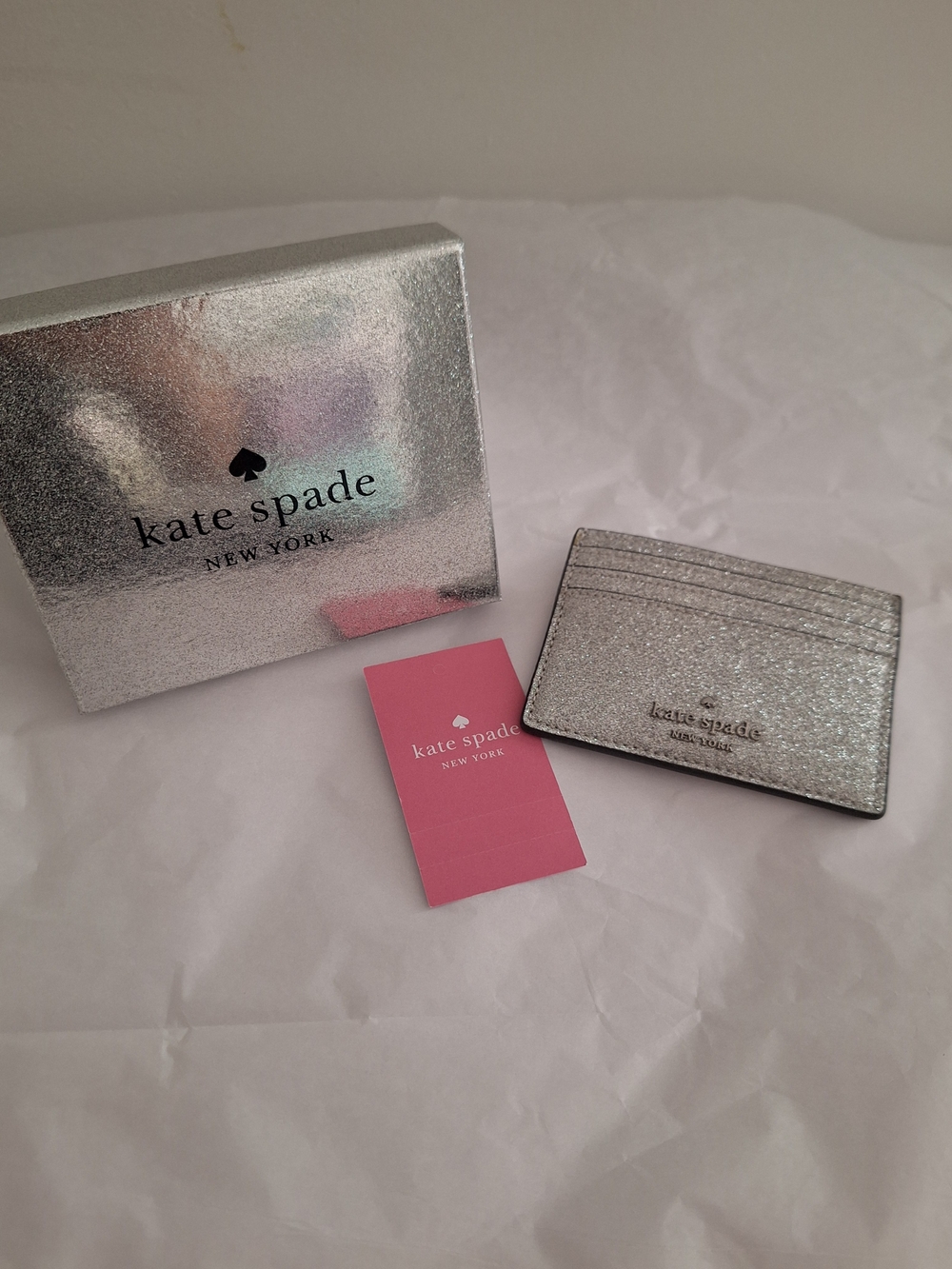 kate spade Silver Glitter Cardholder Lunar Light